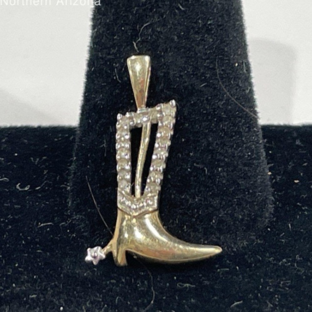 Vintage 10k gold and diamond cowgirl boot pendant